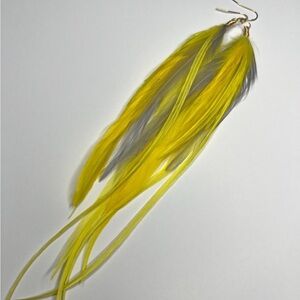 Yellow and Gray Feather Earrings
